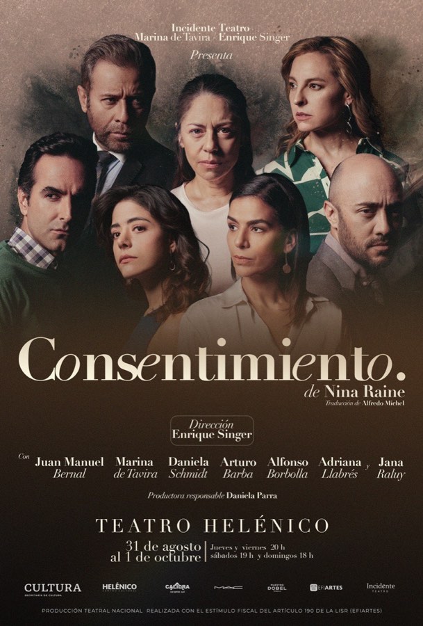 Cartel de la obra Consentimiento de Nina Raine en el Teatro Helénico